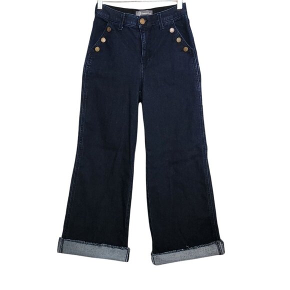 Democracy Womens Size 2 Ab solution Skyrise Sailor Button Cropped Wide Leg Jean - Picture 1 of 11